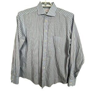 Camicissima Dress Shirt 17 36/37 Blue Brown Striped Extra‎ Slim 100% Cotton